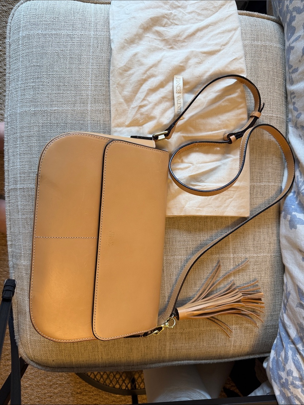 Gorgeous Francis Valentine Saddle-Tan Leather Bag with Tassel.